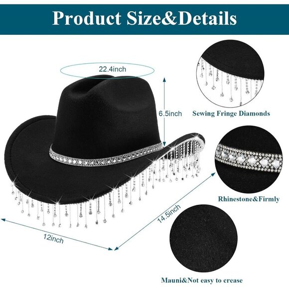 Rhinestone Cowboy Hat Felt Accessories Set Women Western Bling Jewelry main image 6